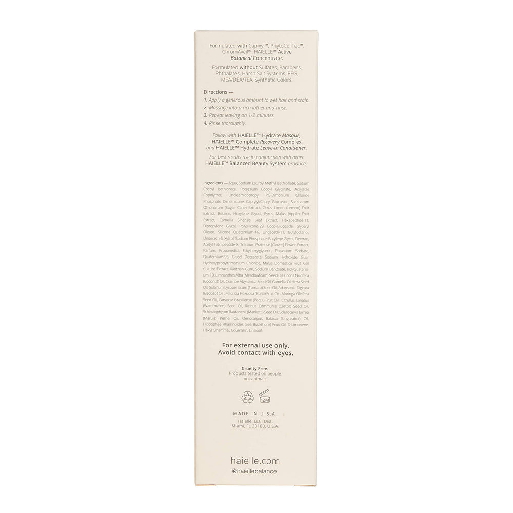 HAIELLE Hydrate Shampoo cleanses color-treated hair gently.