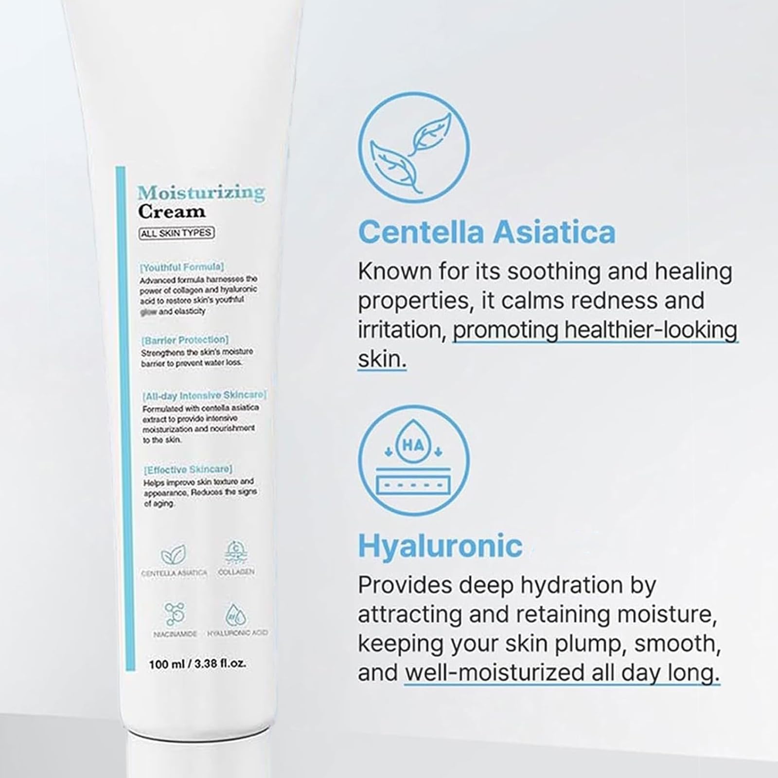 Haigou Centella moisturizer highlights centella extract for soothing skin.