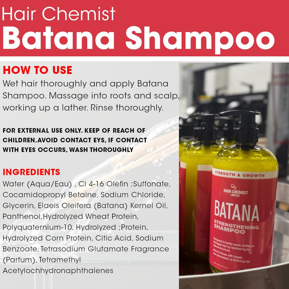 Hair Chemist Batana duo packaging emphasizes easy access to large bottles for regular use