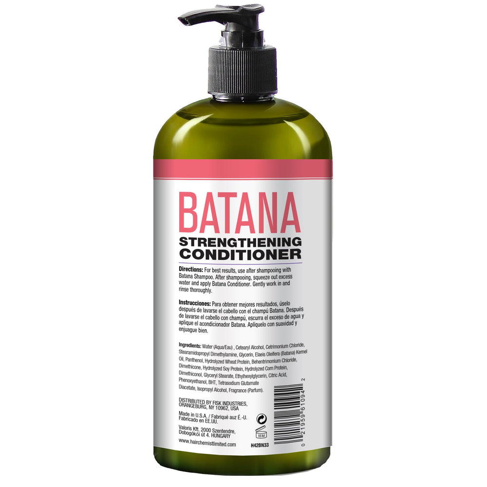 Hair Chemist Batana Strengthening Conditioner bottle-application demonstrates detangling and added smoothness.