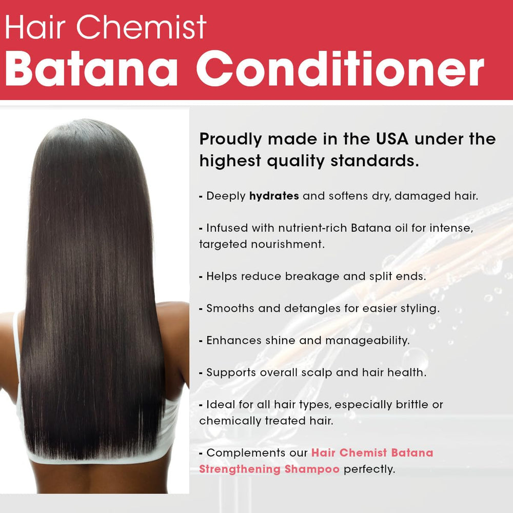 Hair Chemist Batana Strengthening Conditioner ingredients batana oil emphasis for healthier hair feel.