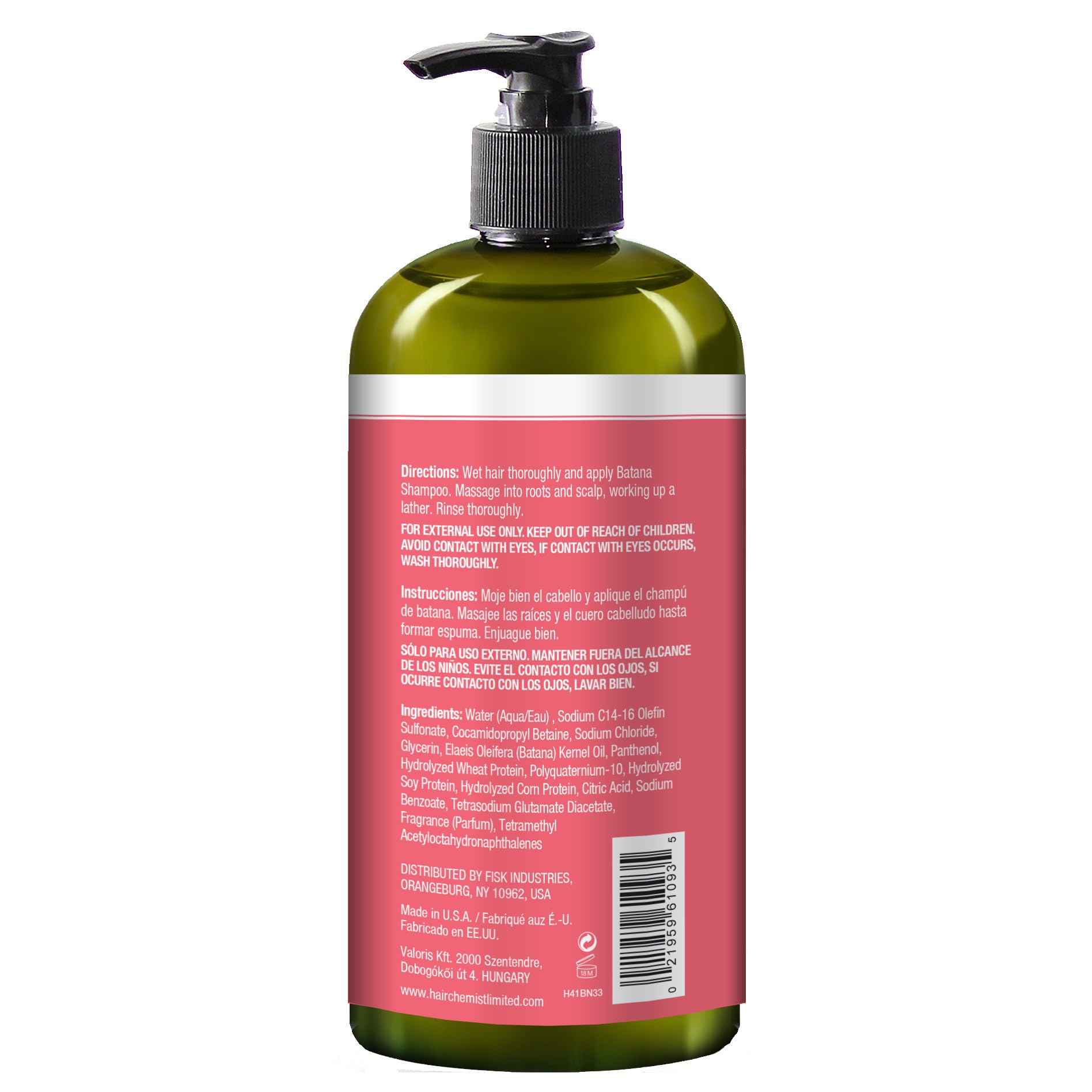 Hair Chemist Batana Strengthening Shampoo bottle back highlighting USA-made quality and ingredients