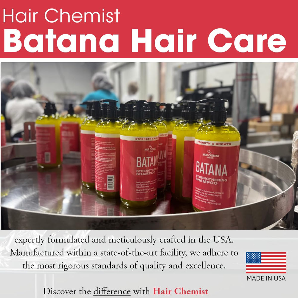 Hair Chemist Batana Strengthening Shampoo logo and USA-made seal highlight quality