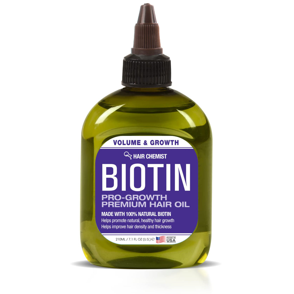 Hair Chemist Biotin Pro-Growth oil bottle shows weightless shine and ease of use