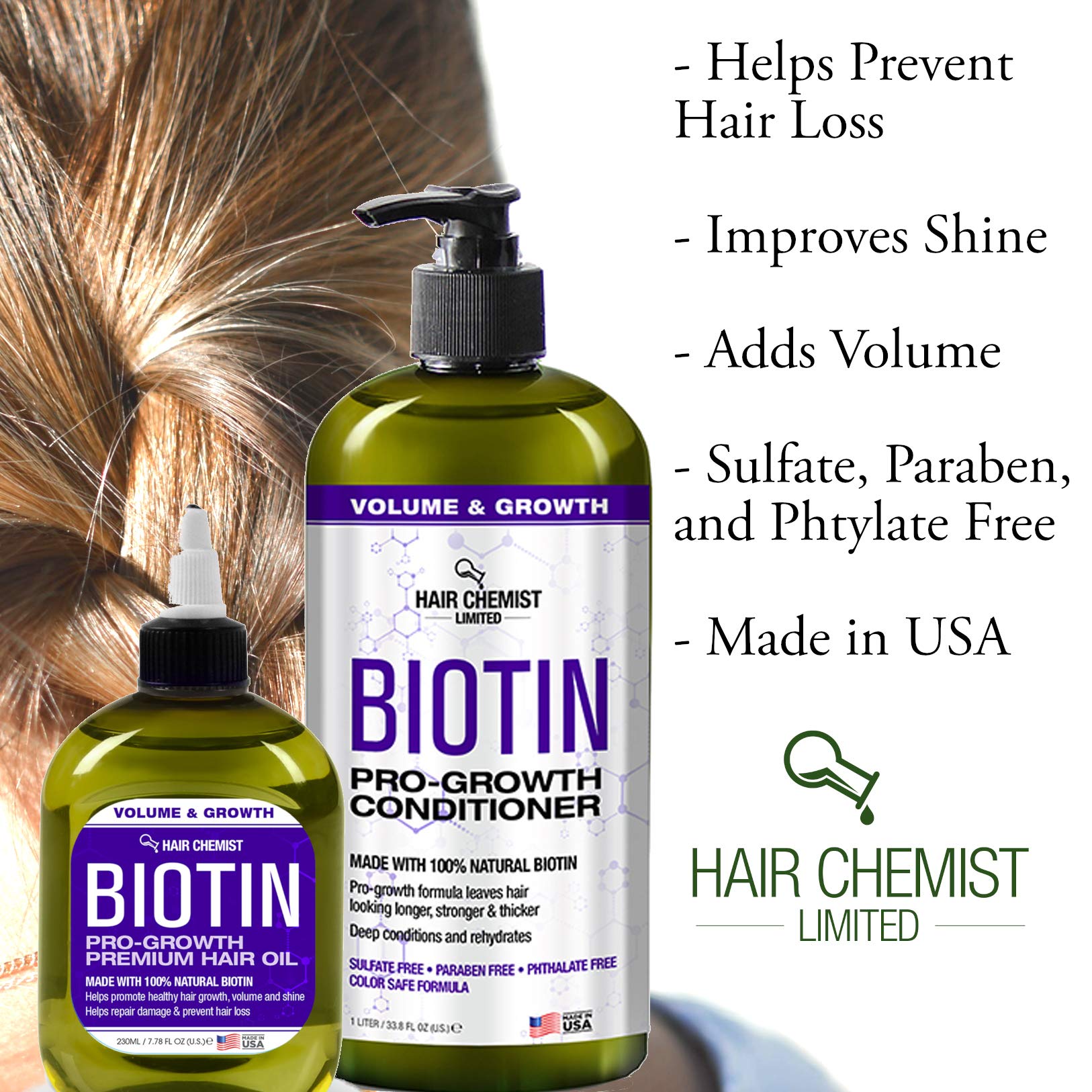 Hair Chemist Biotin Pro-Growth oil reflecting natural shine on hair