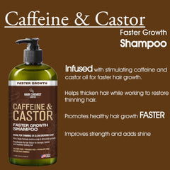 Hair Chemist caffeine castor shampoo label up-close highlighting the USA-made formula.