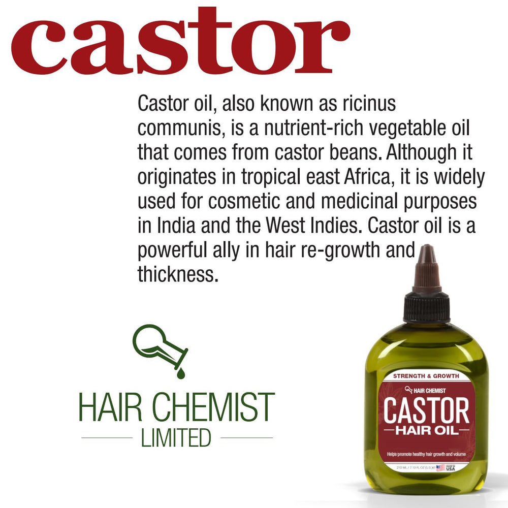 Hair Chemist Castor Oil scalp application demonstrates targeted treatment for thinning areas.