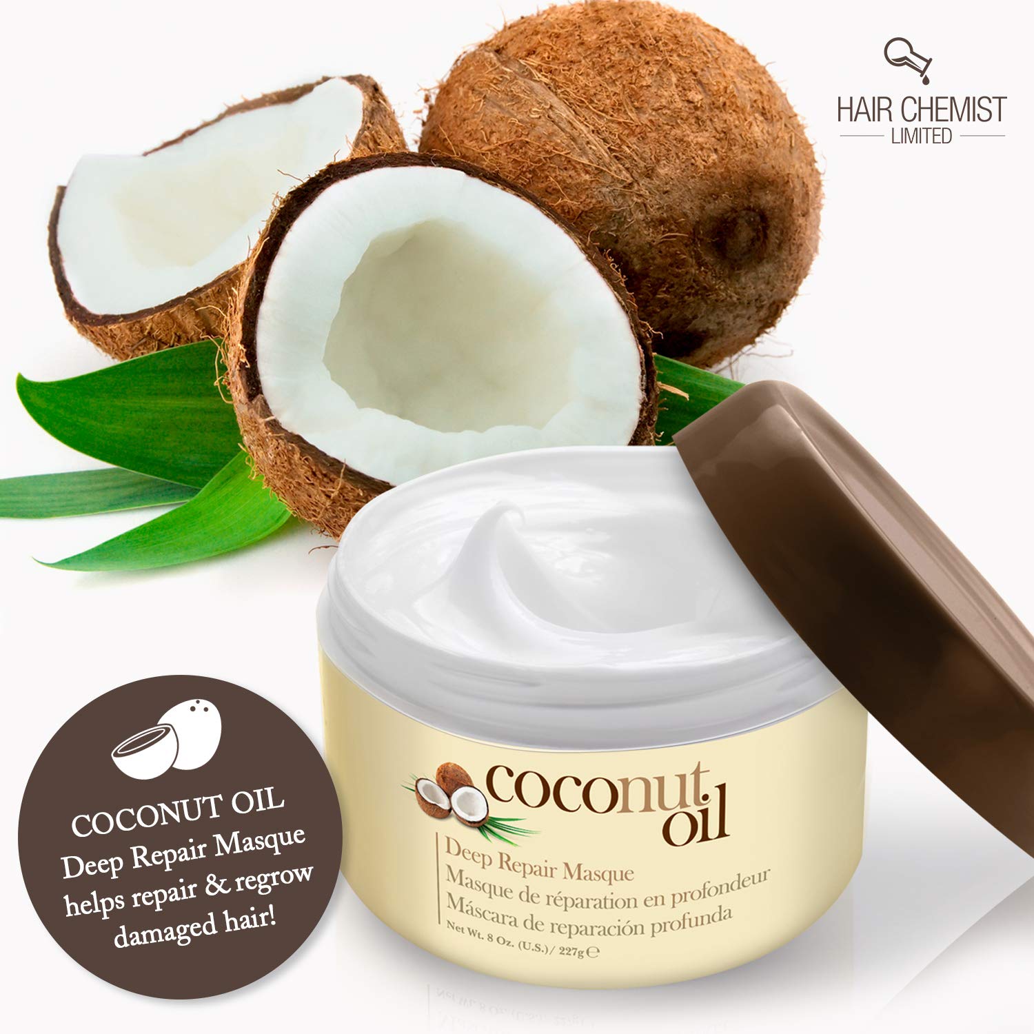 Hair Chemist Coconut Oil Deep Repair Masque scoop-dispense demonstrates easy portion control