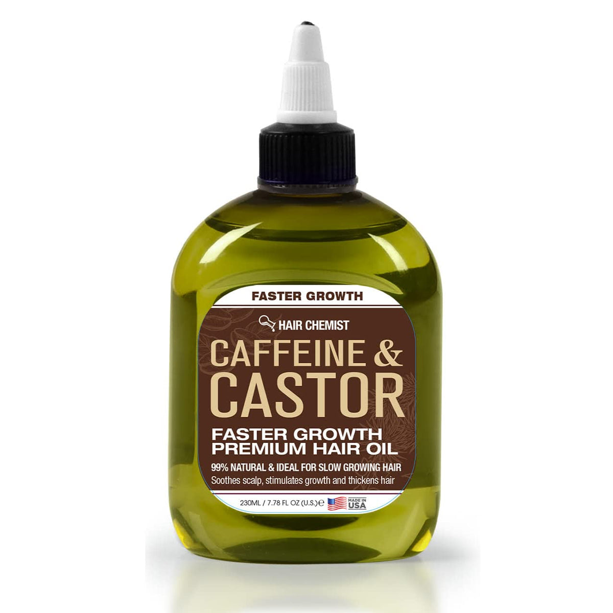 Hair Chemist oil bottle with caffeine and castor blend for growth support