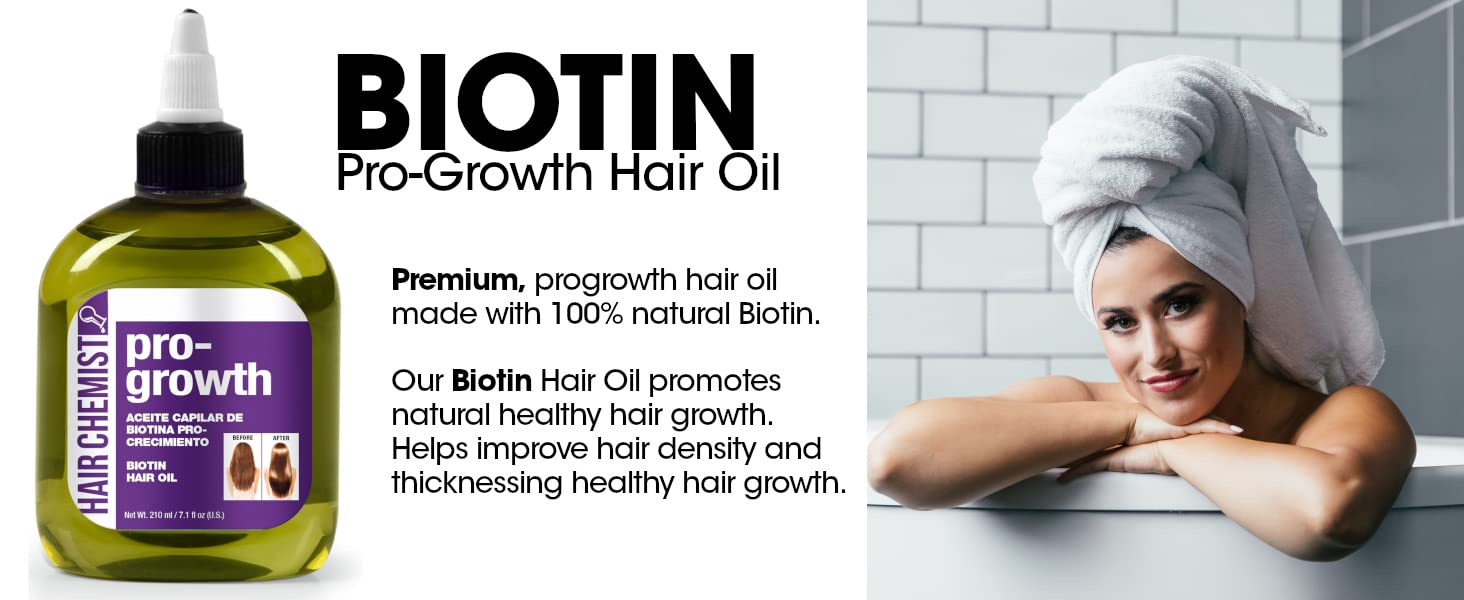 Ingredients list emphasizing biotin in Hair Chemist Pro-Growth Oil.