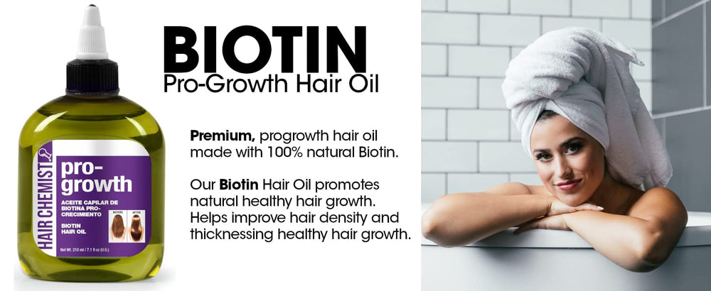 Ingredients list emphasizing biotin in Hair Chemist Pro-Growth Oil.