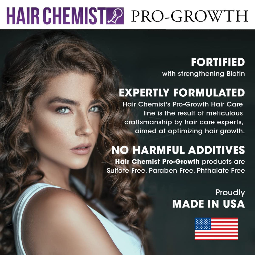 Hands applying Hair Chemist Pro-Growth Biotin Hair Oil to scalp.