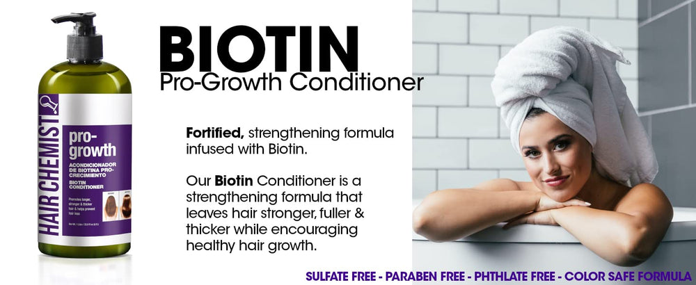 Hair Chemist Pro-Growth Conditioner applied to hair strand