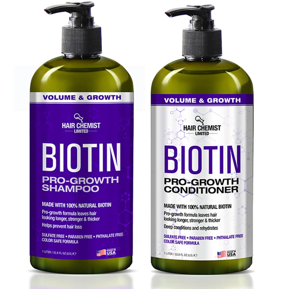 Hair Chemist Pro-Growth Shampoo Biotin bottle close-up for fuller-looking hair