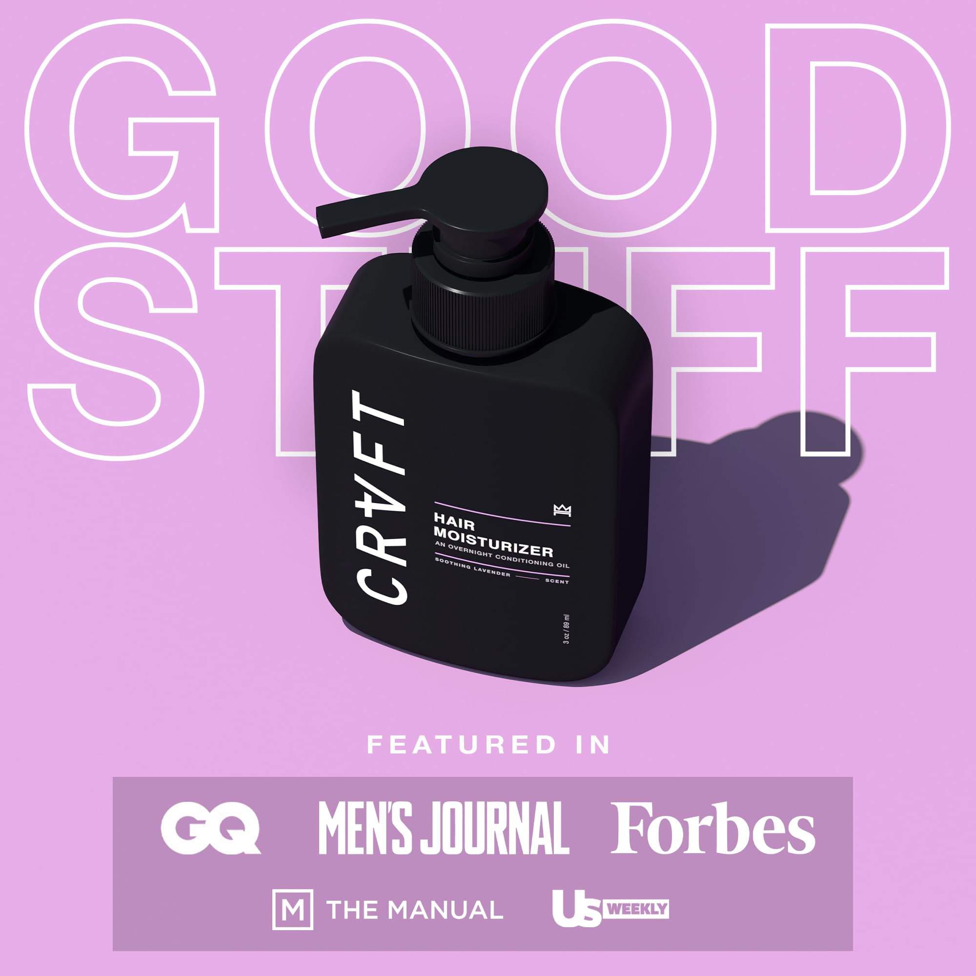 Hair Craft Co. CRVFT pump bottle allows easy application for frizz control and smooth styling.