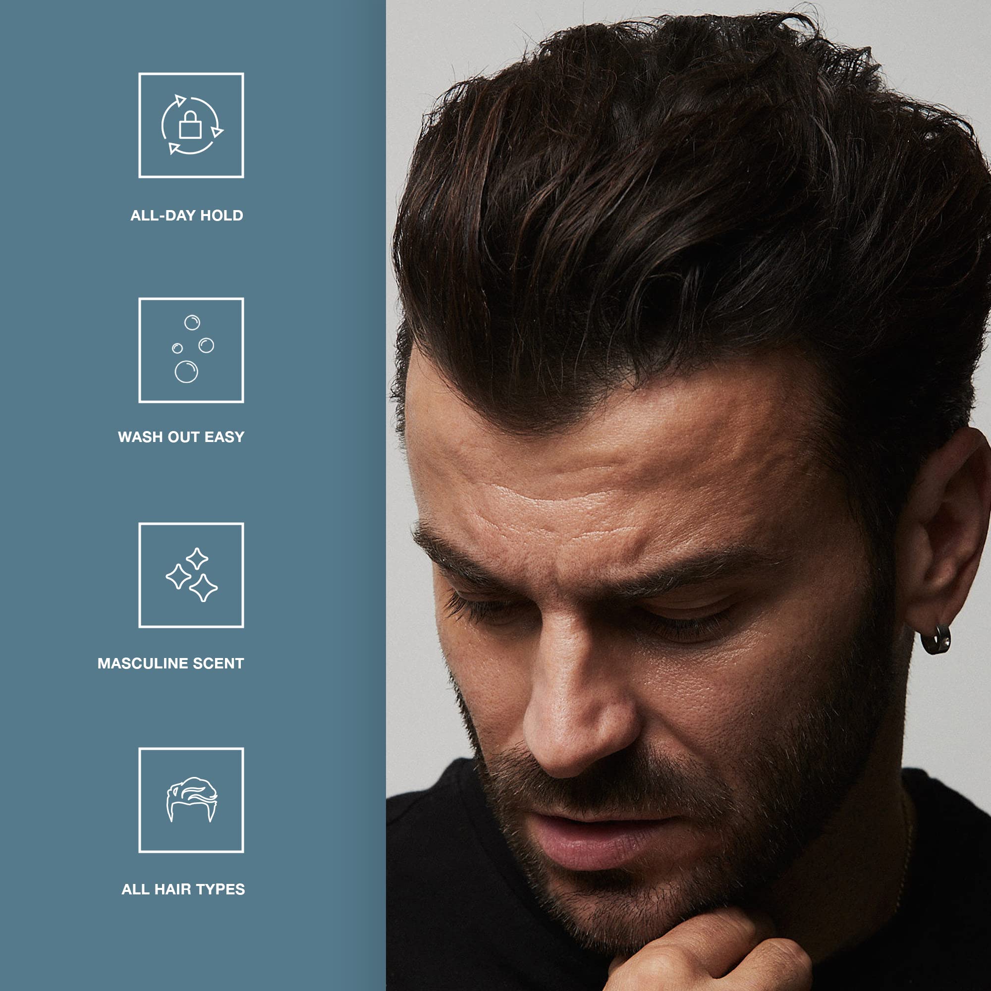 Barber shop setting featuring CRVFT Pomade display for all hair types