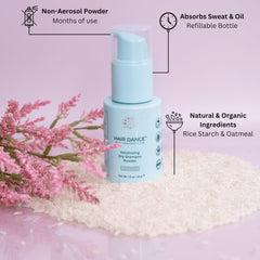 Hair Dance dry shampoo powder lavender pour demonstrating quick oil absorption for mornings