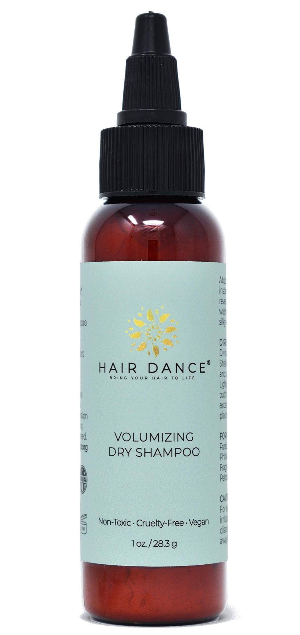 Hair Dance Dry Shampoo Volume Powder bottle shows compact on the go refreshment for oily roots.