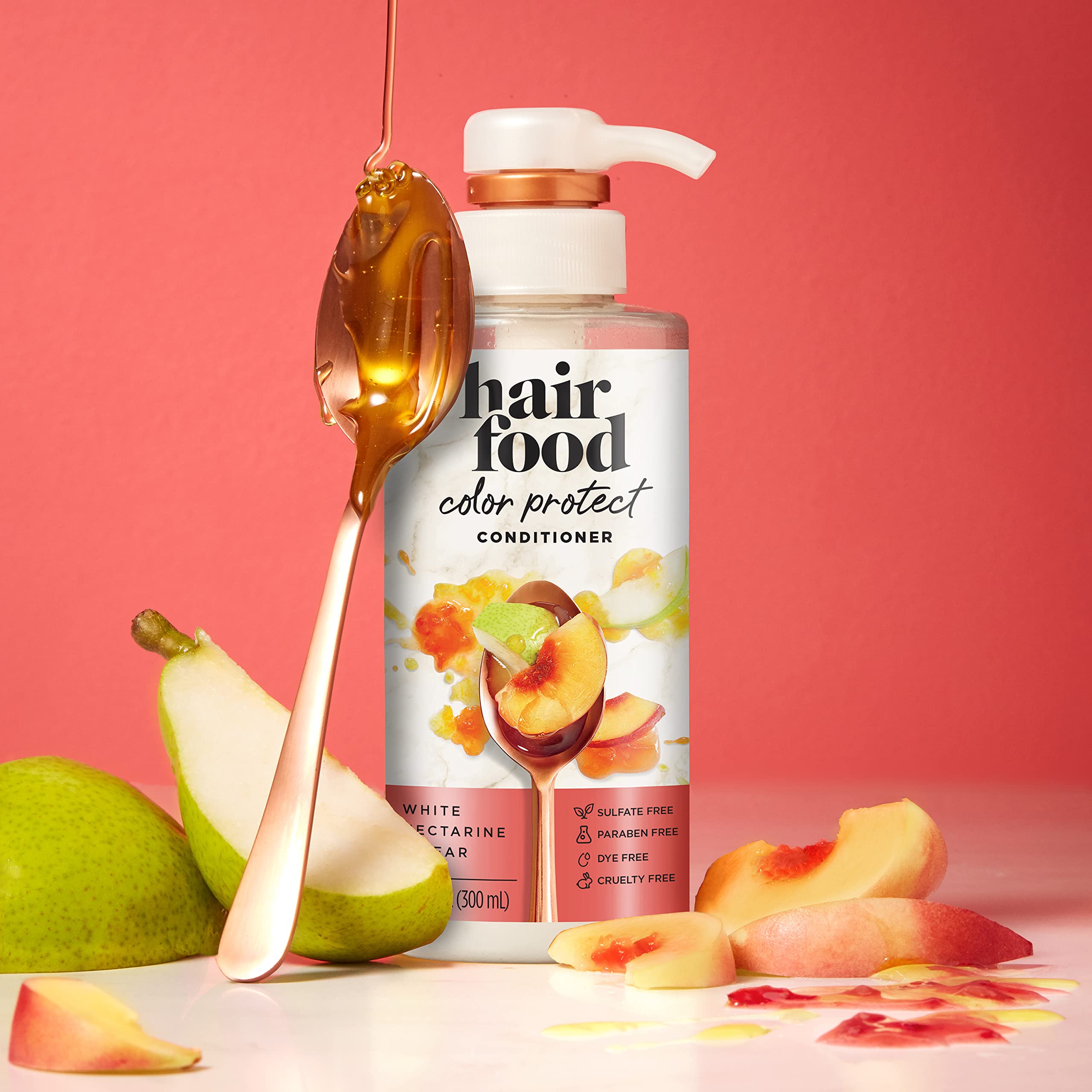 Hair Food bottle emphasizes sulfate-free, paraben-free, and dye-free ingredients.
