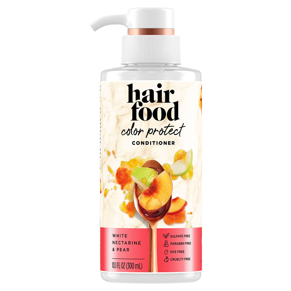 Hair Food Color Protect conditioner label highlighting sulfate-free formula for gentle care.