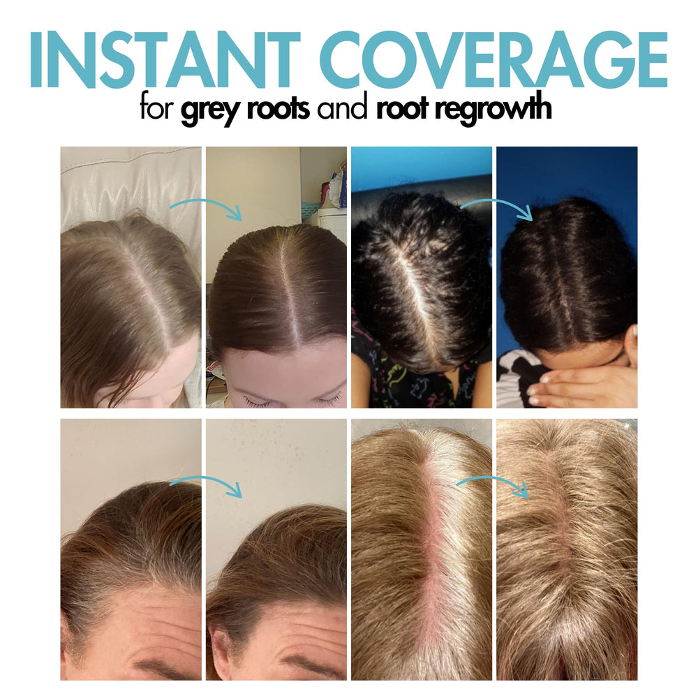 Hair Genetics gray coverage powder blending naturally with dark hair colors