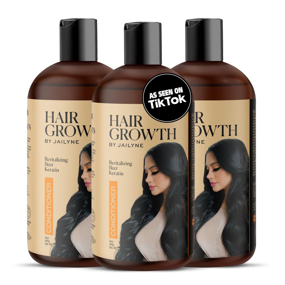 Hair Growth by Jailyne Ojeda conditioner bottle close-up highlighting nourishing formula for thicker hair