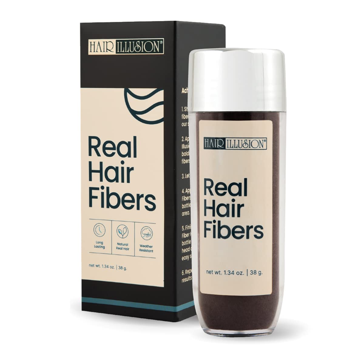 Hair Illusion brown bottle pour shows mess-free application for quick touch-ups