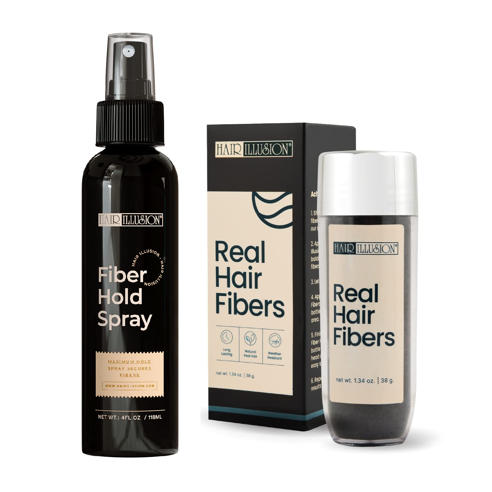 Hair Illusion brown real hair fibers blend with existing hair for natural thinning area coverage