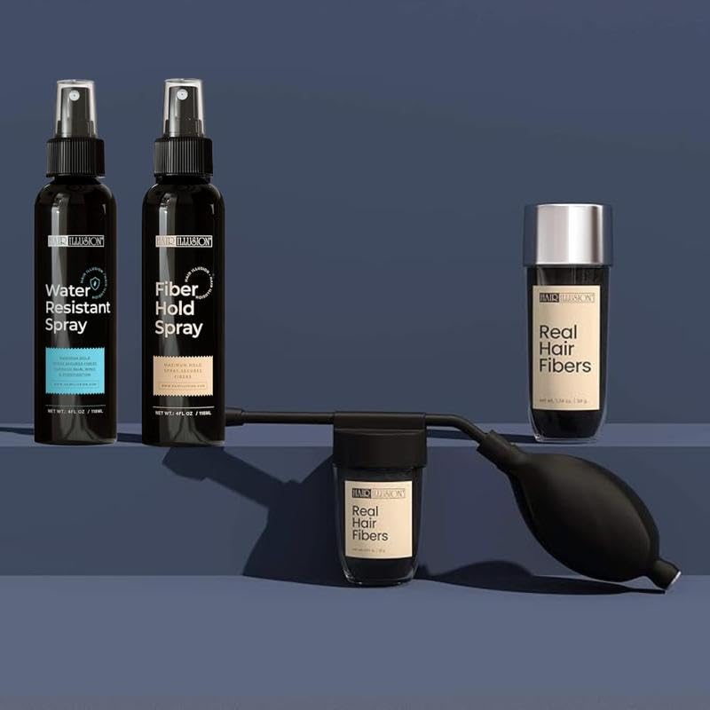 Hair Illusion combo kit bundle with real fibers and applicator for natural fullness