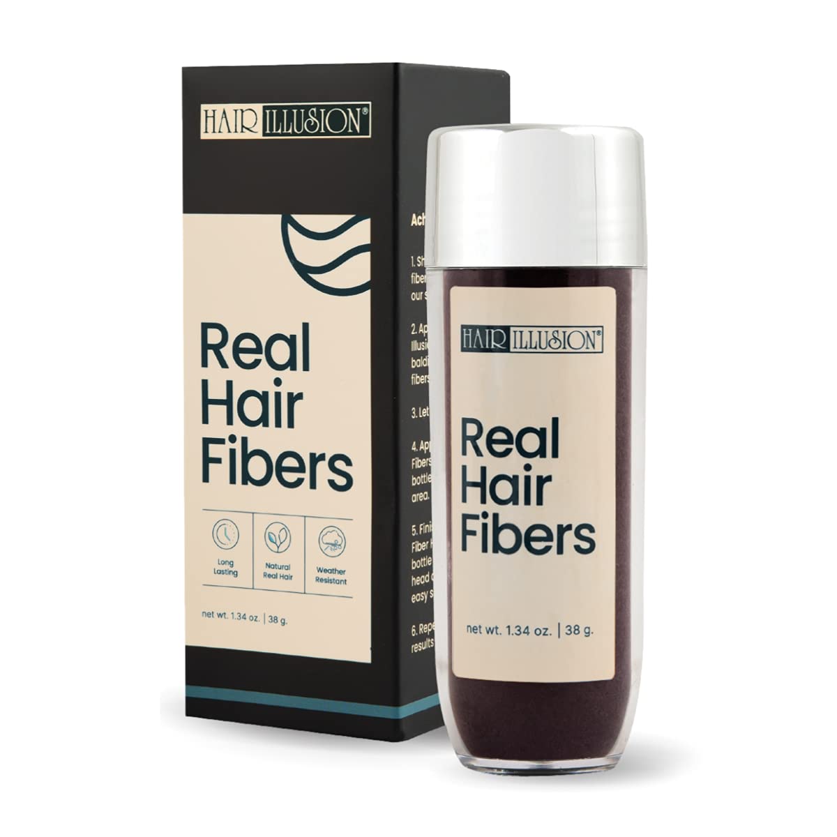 Hair Illusion dark brown fibers applied to thinning hair for a fuller look.