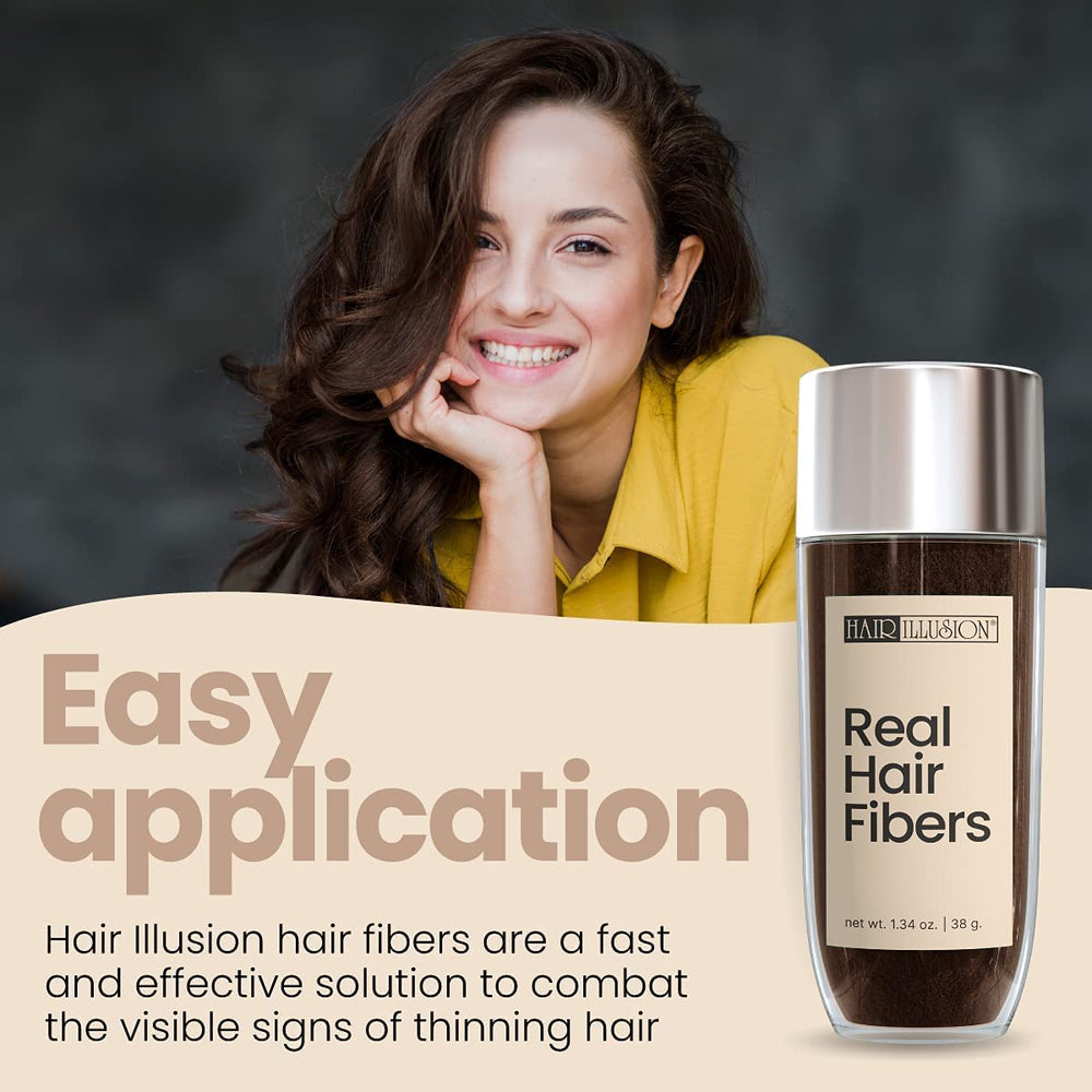 Hair Illusion natural fibers close-up emphasizes 100% natural fibers for discreet look