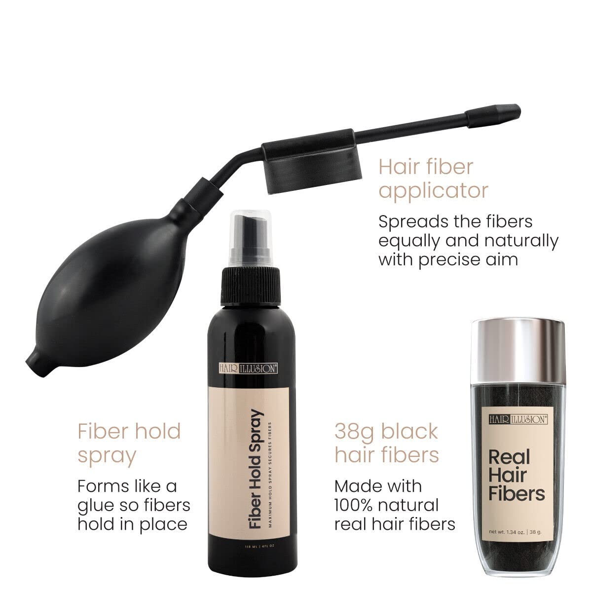 Hair Illusion no-flake hold shown without staining scalp or pillow.