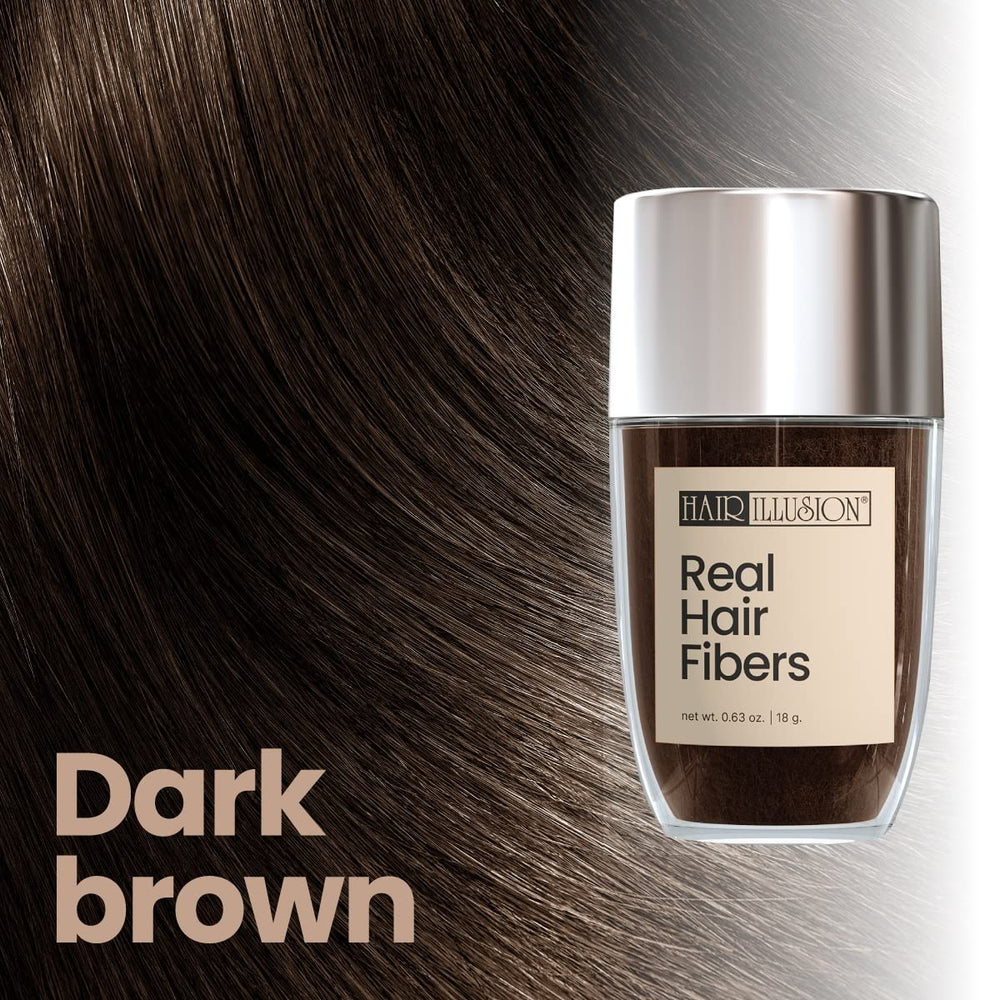 Hair Illusion real hair fibers coverage blends naturally with hair.