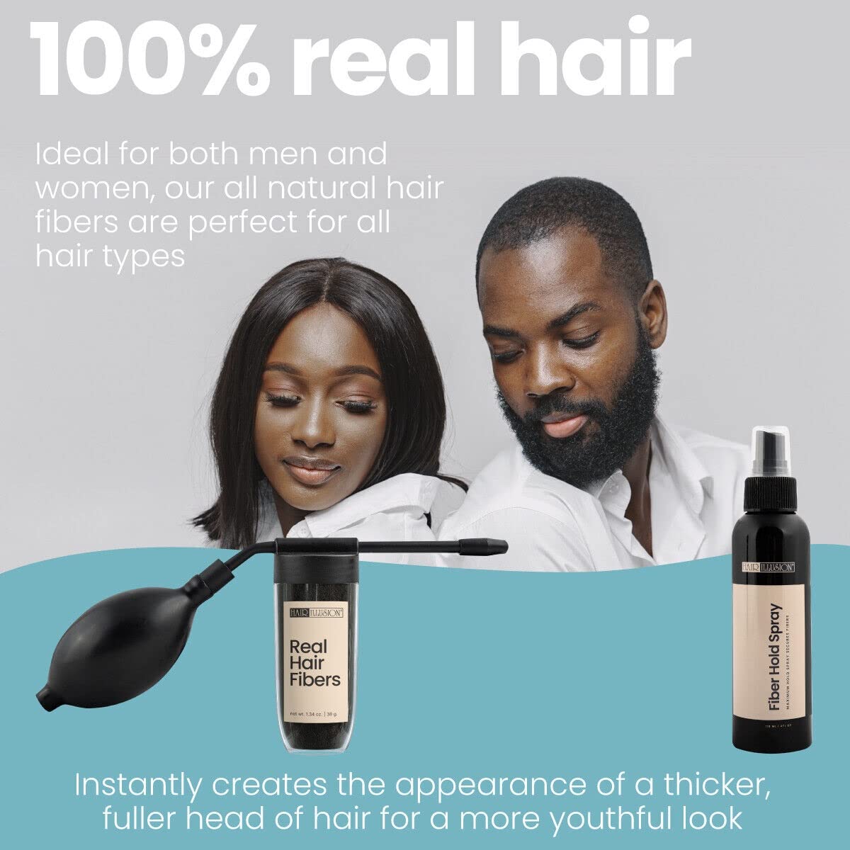 Hair Illusion scar coverage with natural fiber blend.