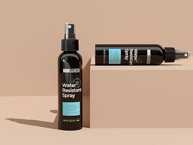 Hair Illusion spray action demonstrates easy application for moisture protection.