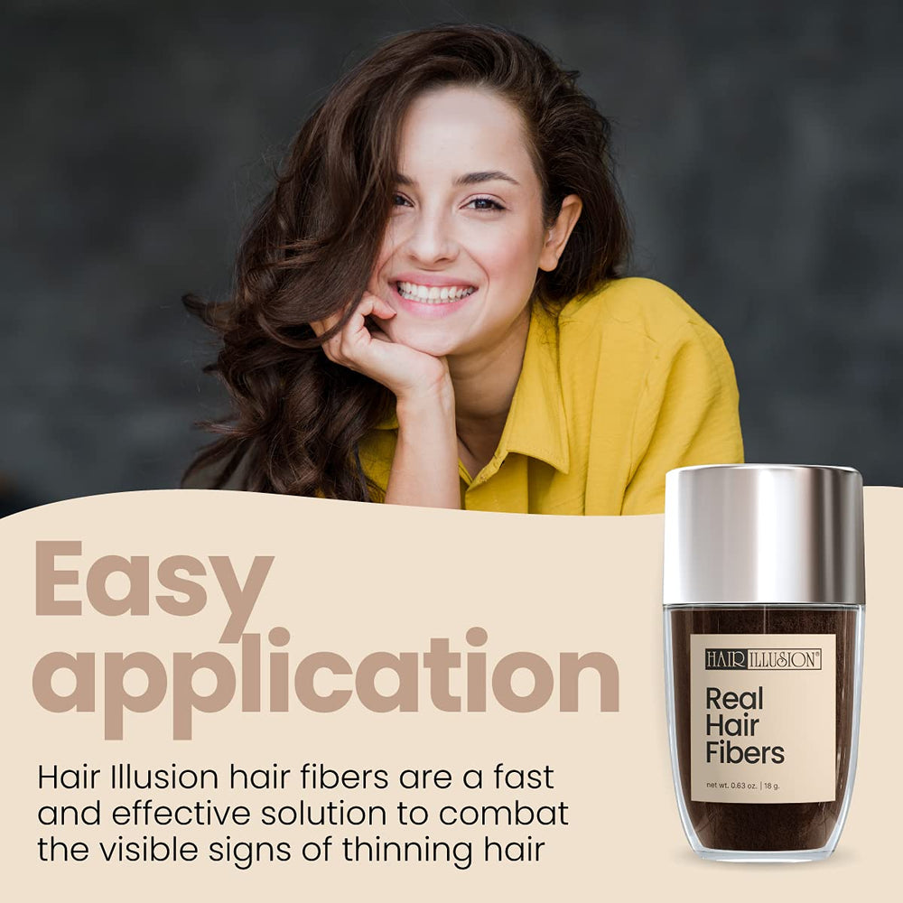 Hair Illusion synthetic-free fibers provide a natural feel.