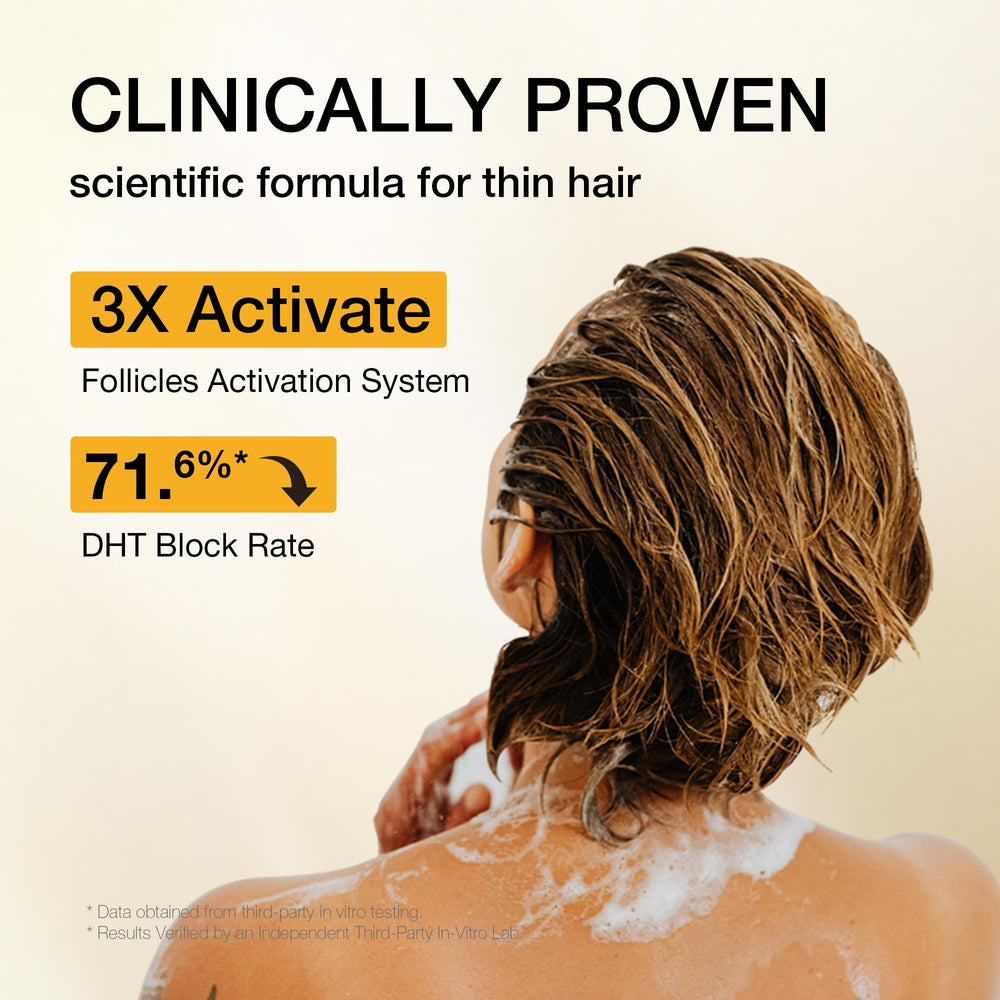 Hair Labs Biotin Peptide Shampoo being applied during a scalp massage for routine care.