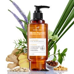Hair Labs Biotin Peptide Hair Restore Shampoo bottle, sulfate-free formula for gentle cleansing.