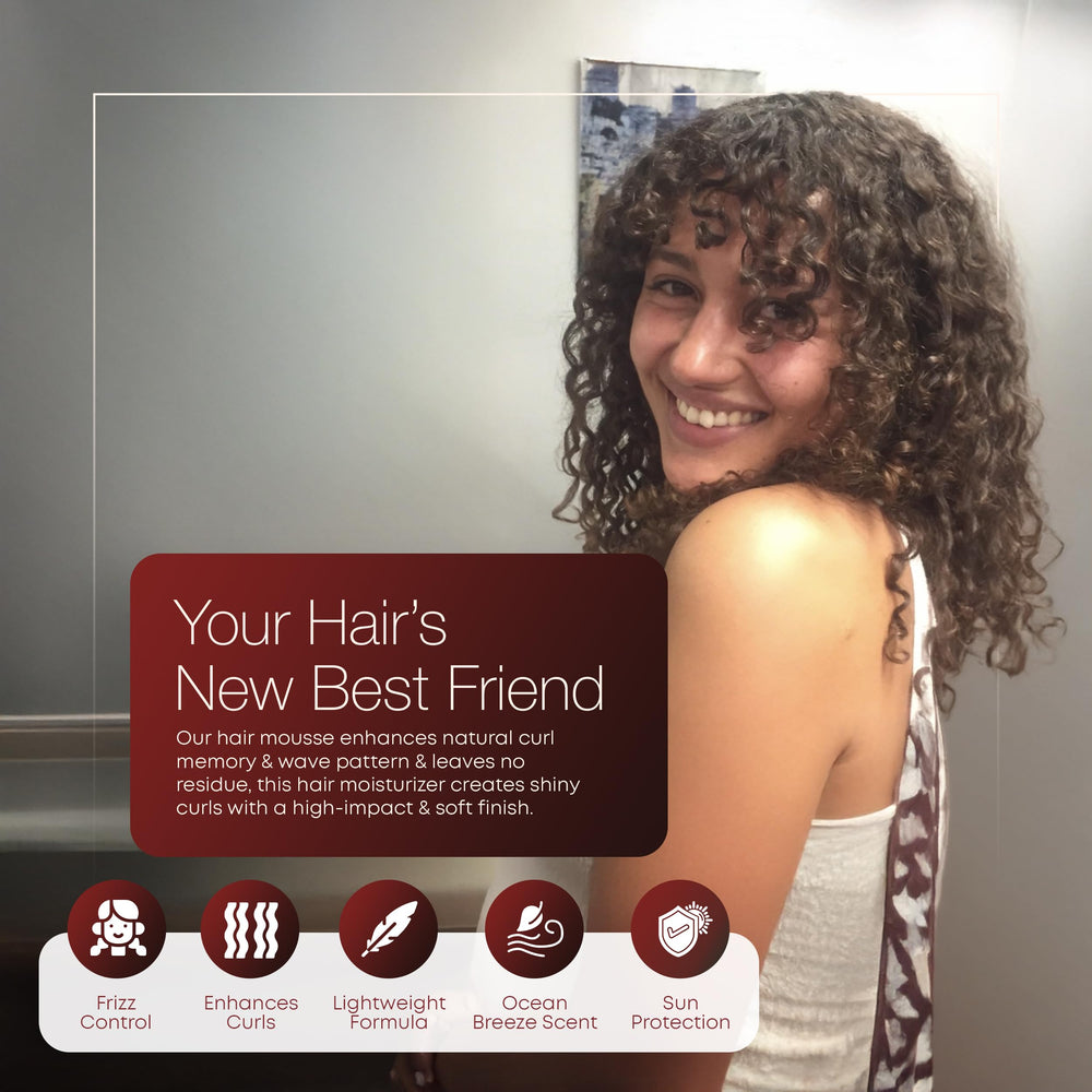 Hair Play medium-hold mousse bottle focused on frizz control for everyday styling