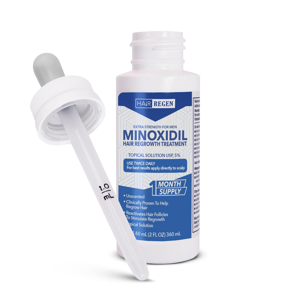 Hair Regen 5-percent dropper enables precise scalp application.