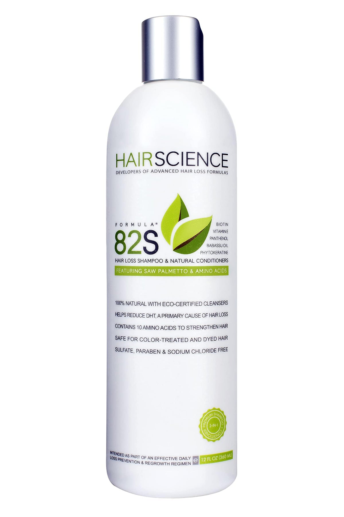 Hair Science Formula 82S bottle pour for daily cleansing on thinning hair