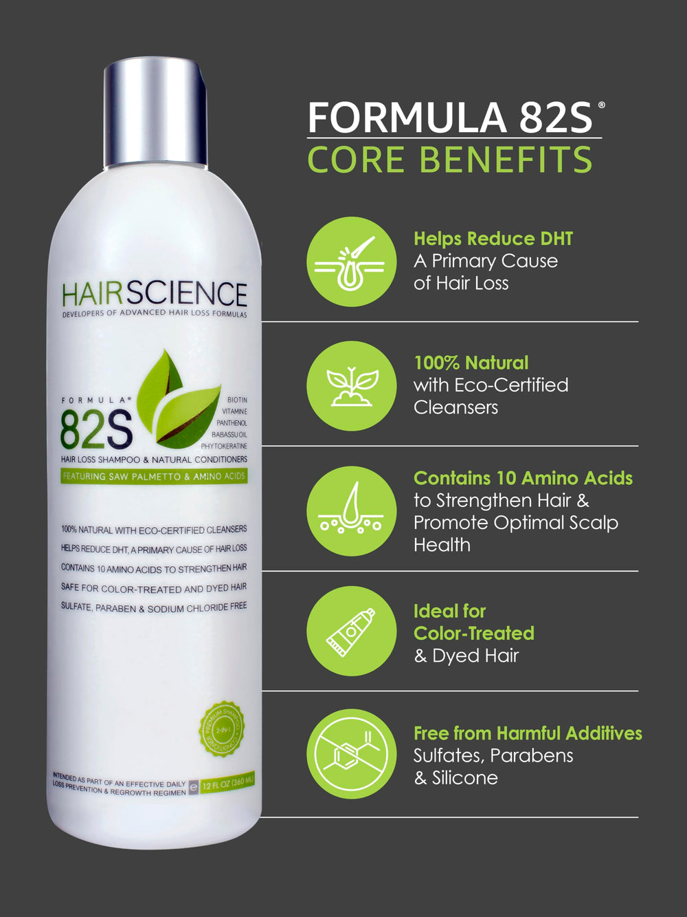 Hair Science Formula 82S packaging shows dermatologist-informed thinning hair solution