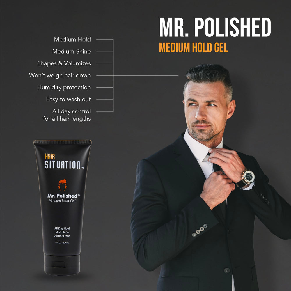 Hair Situation Mr. Polished anti-frizz close-up highlights smooth control.