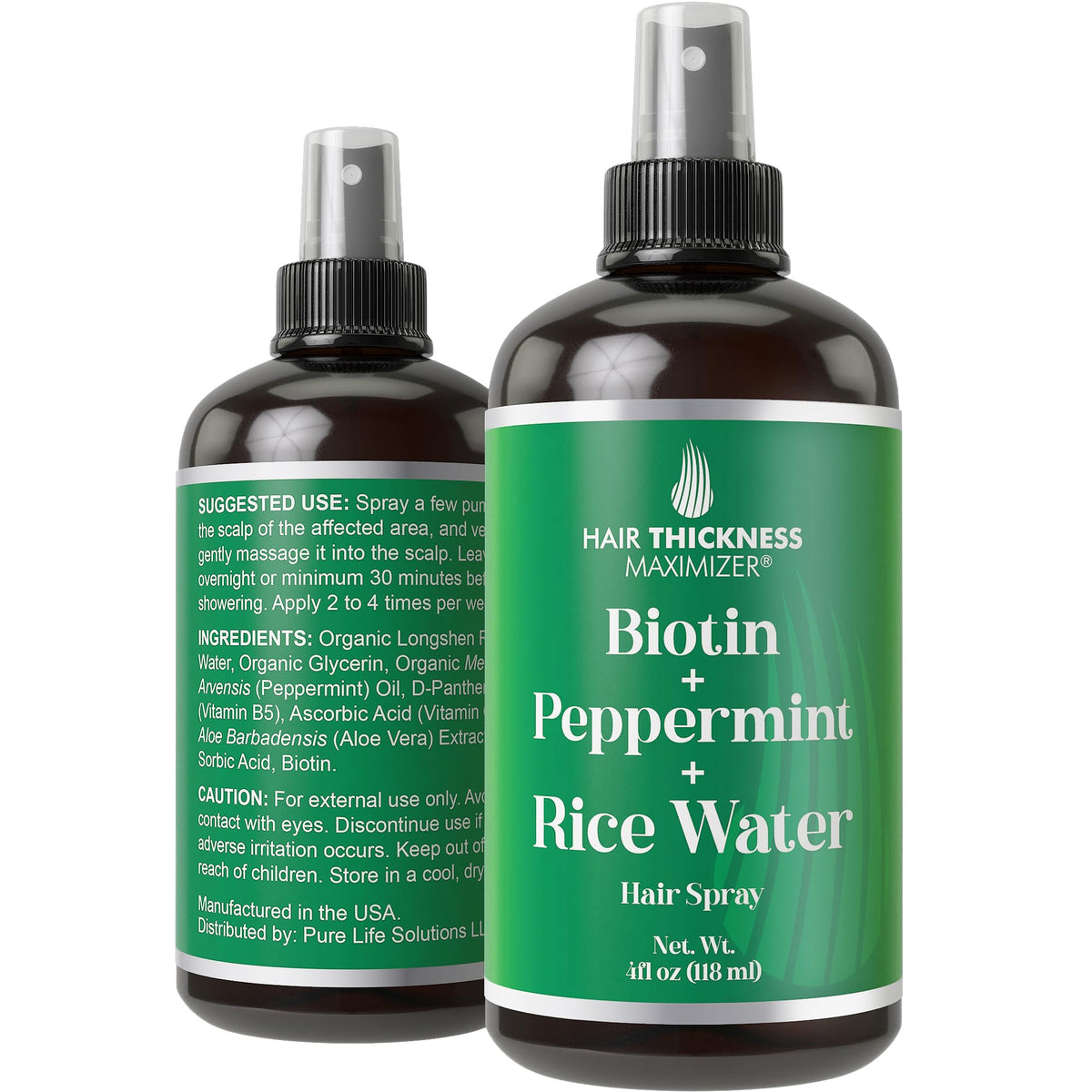 Hair Thickness Maximizer biotine menthe eau-riz spray, pulvérisation pour nourrir le cuir chevelu.