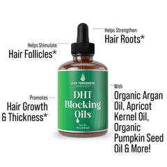 Hair Thickness Maximizer DHT Blocker Serum drops on scalp demonstrating easy daily application