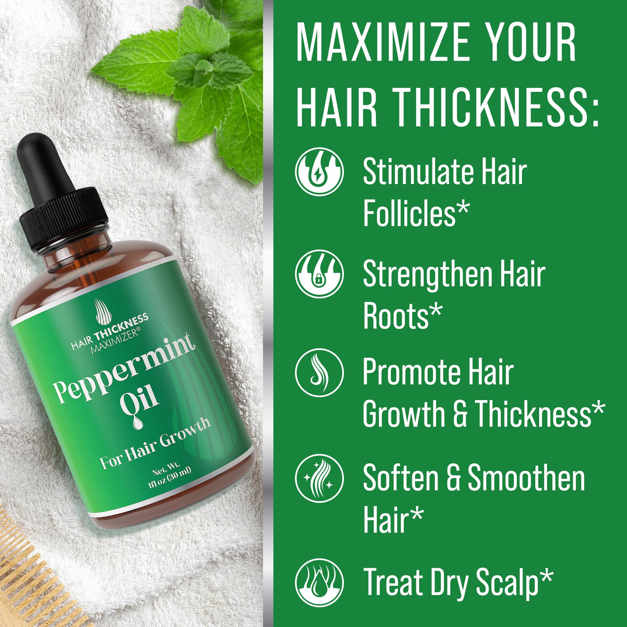 Hair Thickness Maximizer ingredient blend close-up shows rich oils for care.