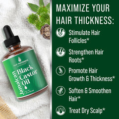 Compact 2oz Hair Thickness Maximizer Jamaican Black Castor Oil bottle for travel