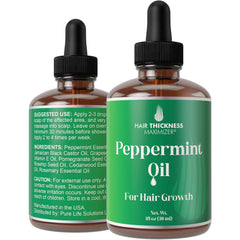 Hair Thickness Maximizer peppermint oil bottle for refreshing scalp care.