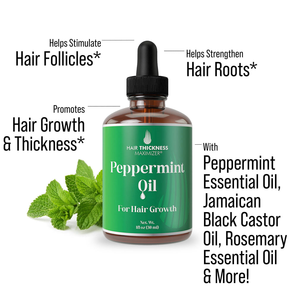 Hair Thickness Maximizer peppermint oil dropper for precise scalp application.