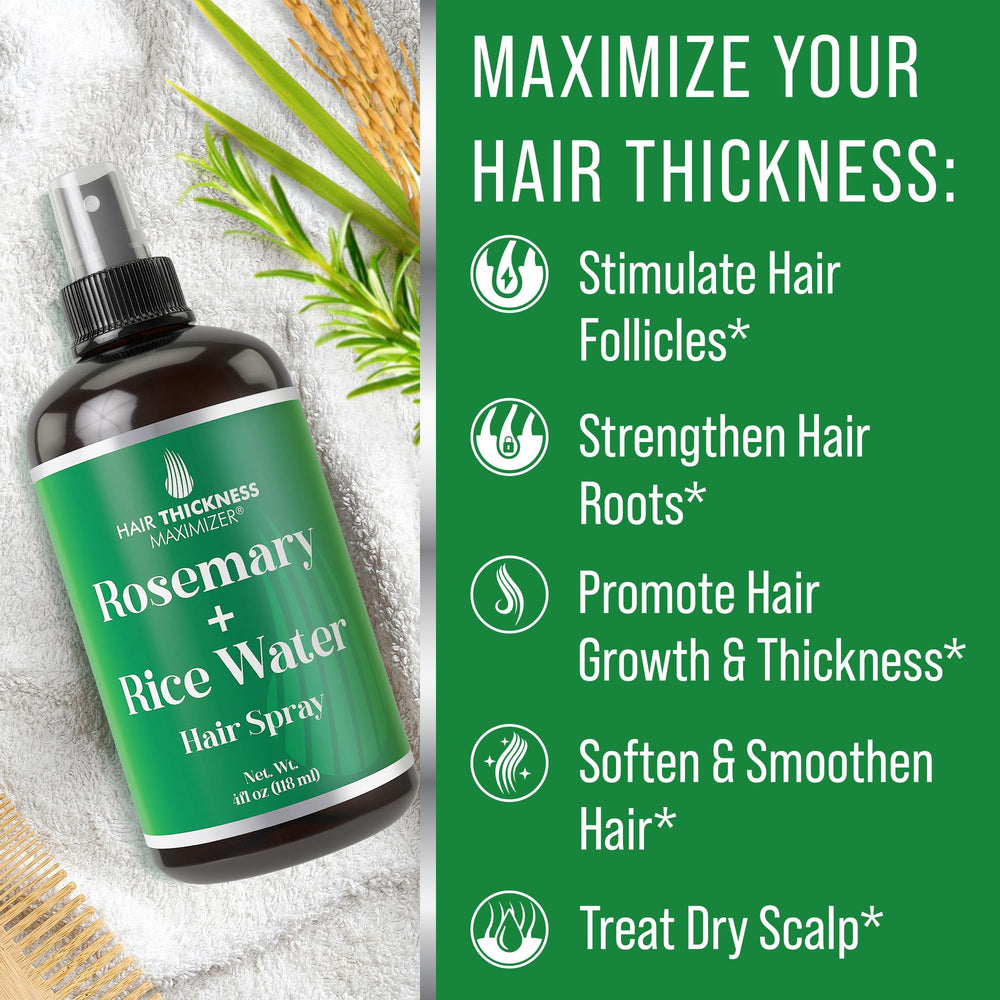 Packaging image highlighting vegan and USA manufacturing notes for Hair Thickness Maximizer.
